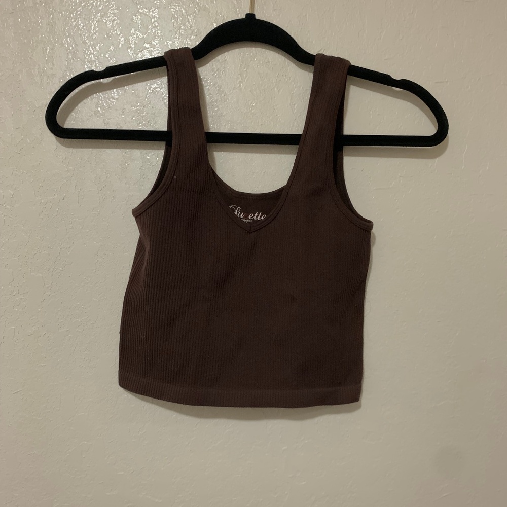 Suzette Brown Ribbed V-Neck Tank Top